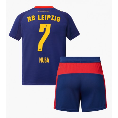 Stroje piłkarskie RB Leipzig Antonio Nusa #7 Koszulka Wyjazdowej dla dzieci 2025-26 Krótki Rękaw (+ szorty)